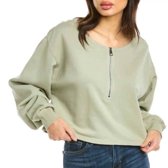 GOOD AMERICAN Cropped cotton-fleece half-zip sweatshirt . NWT - Picture 3 of 7